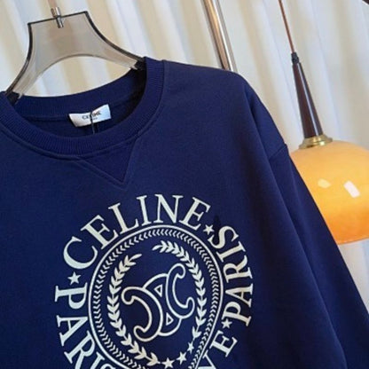 Celine Blason Loose Sweatshirt in Cotton Fleece, in a navy blue
