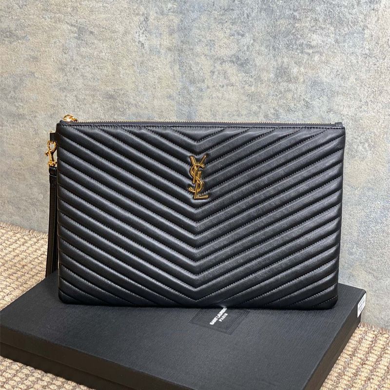 Saint Laurent Matelassé leather pouch with a wrist strap