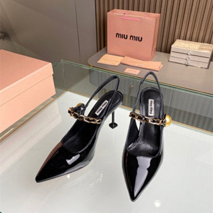 Miu Miu black patent leather slingback pumps