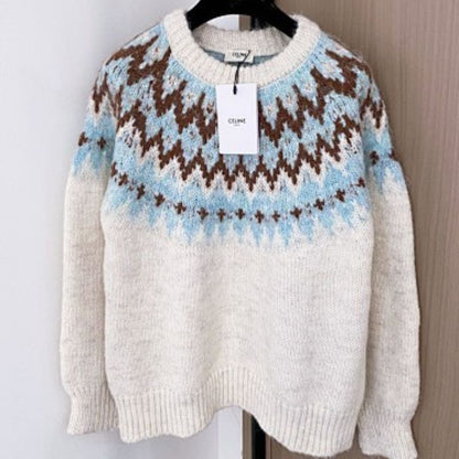 Celine crewneck sweater in fair isle wool.