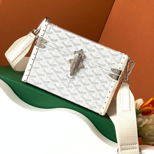 Goyard Cassette Trunk Bag in the crisp white