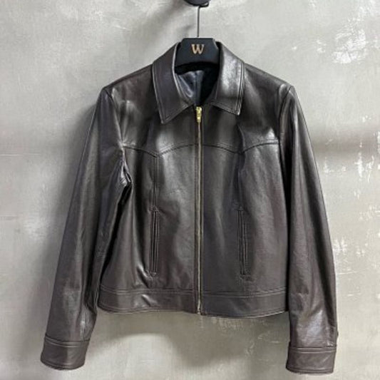 Celine cropped brown leather jacket with western-style yoke