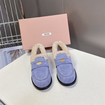 Miu Miu Shearling-Lined Suede Loafers