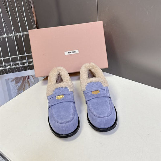Miu Miu Shearling-Lined Suede Loafers