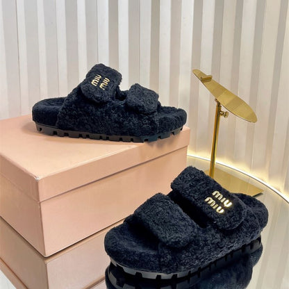 Miu Miu solid wool fluffy soft slippers