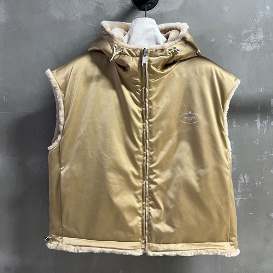 Prada sleeveless down jacket with a hood