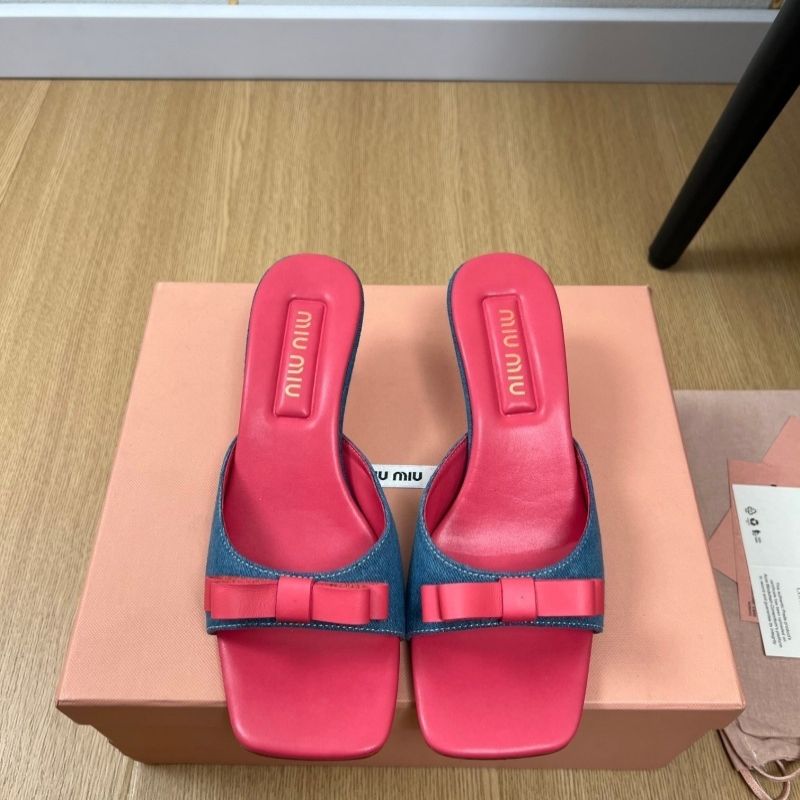 Miu Miu Denim Mules with Pink Bow,