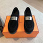 Hermès Dauphine Loafers in noir (black) suede,