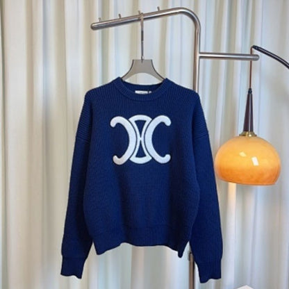 Celine Crew Neck Sweater in Ribbed Wool with the white Triomphe logo