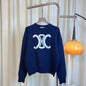Celine Crew Neck Sweater in Ribbed Wool with the white Triomphe logo