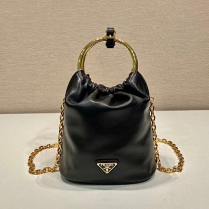 Prada Arqué Leather Bucket Bag.