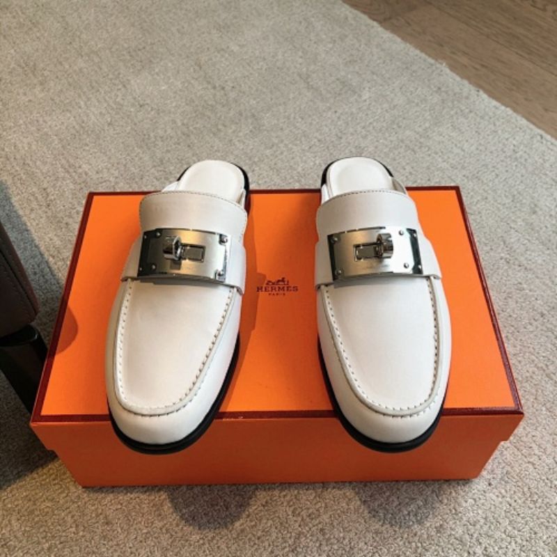 Hermès Oz Mules in blanc (white) leather,