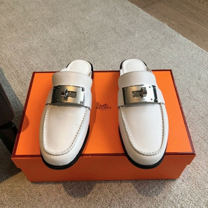 Hermès Oz Mules in blanc (white) leather,