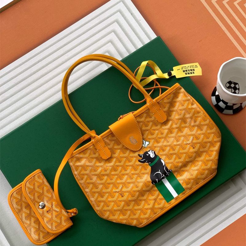 Goyard Villette MM hand-painted "Hulot" French bulldog motif tote bag