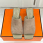 Hermès Kylie Mules in argile/taupe suede calfskin