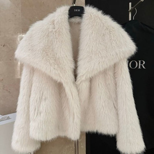 white Christian Dior fur jacket,