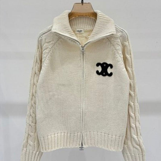 Celine Zip-Up Jacket or Cardigan in Aran Wool