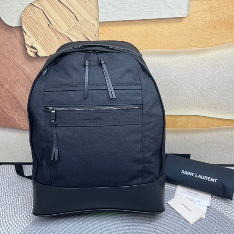 Saint Laurent City Backpack in nylon canvas and leather.