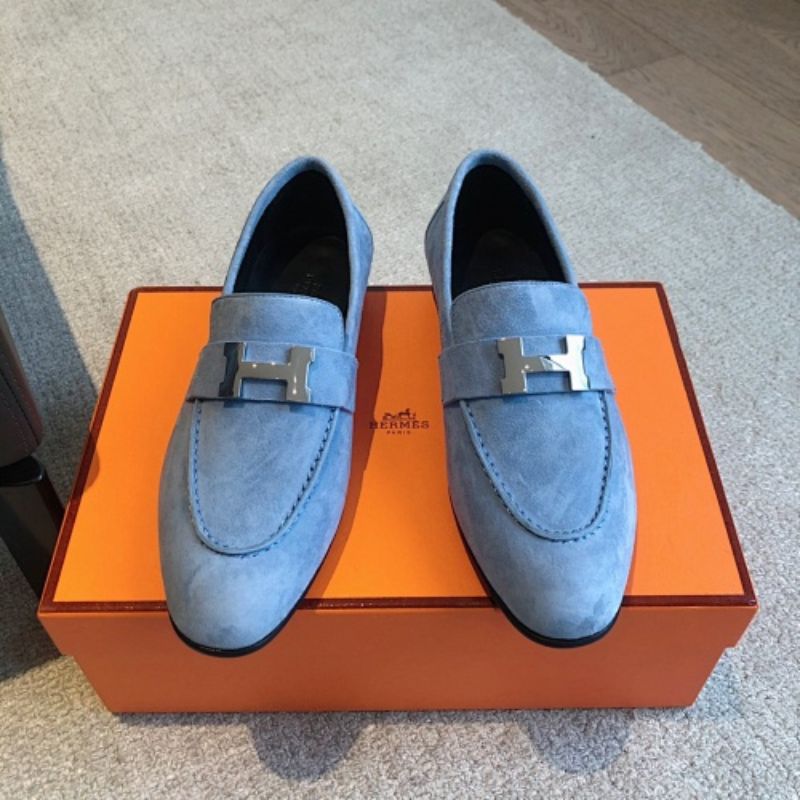 Hermès Paris Loafers in a soft light blue suede layout