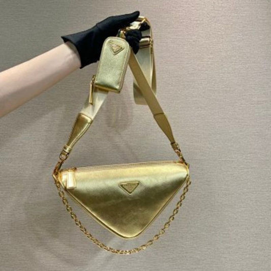 Prada Triangle Metallic Leather Shoulder Bag