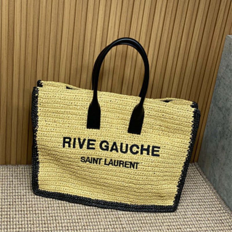 Saint Laurent Rive Gauche Tote Bag in raffia and leather.