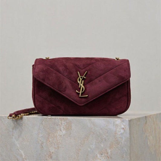 Saint Laurent (YSL) Loulou Toy Bag, dark red matelassé suede
