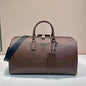 Prada Saffiano Leather Travel Bag in a rich cocoa brown.