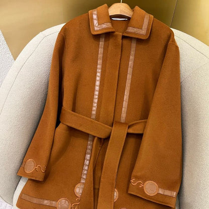 Herm* brown embroidered cashmere coat