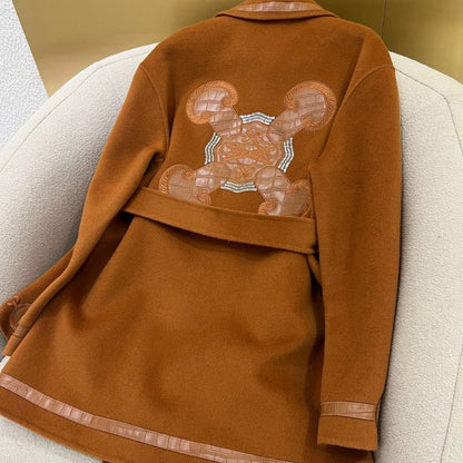 Herm* brown embroidered cashmere coat