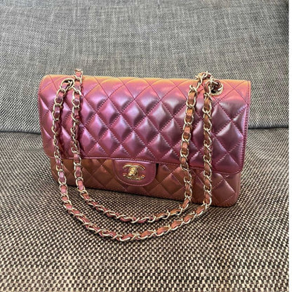 CHANEL 20B iridescent purple classic flap bag