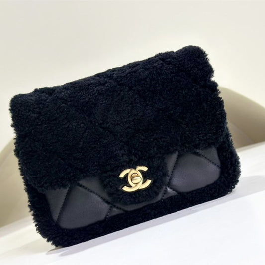 Chanel Mini Shearling Flap Bag Black