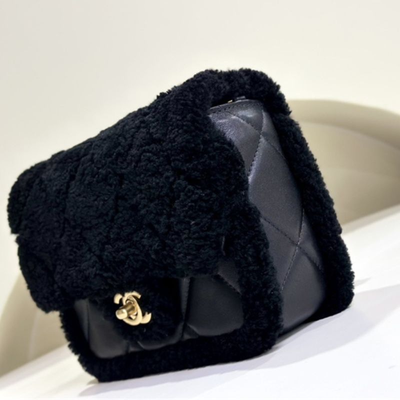 Chanel Mini Shearling Flap Bag Black