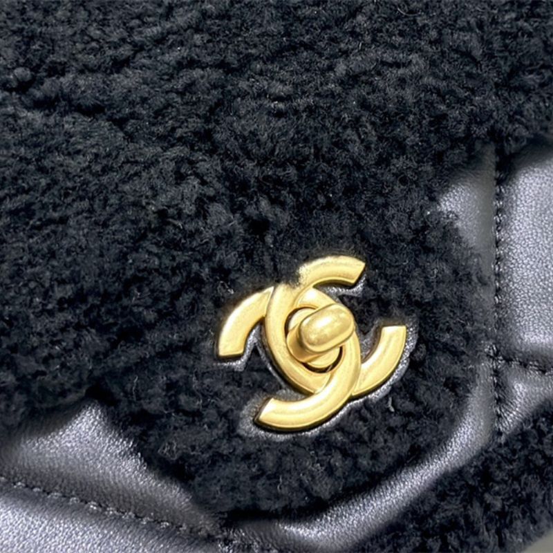 Chanel Mini Shearling Flap Bag Black