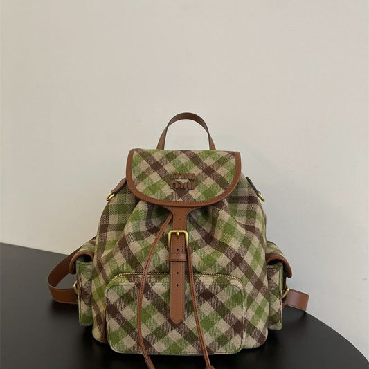 Miu Miu Plaid and Leather Backpack