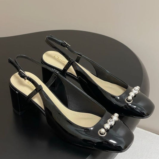 Dior black patent leather slingback pumps