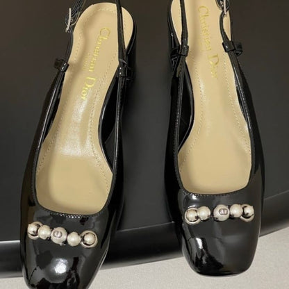 Dior black patent leather slingback pumps