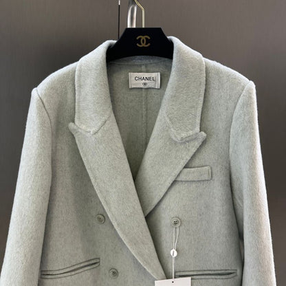 Chanel double-breasted blazer with feather cuffs