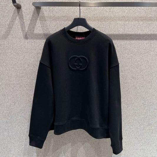 Gucci Black crewneck sweatshirt with an embossed interlocking G logo