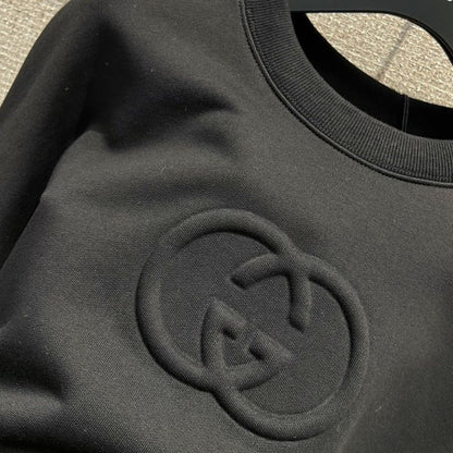 Gucci Black crewneck sweatshirt with an embossed interlocking G logo
