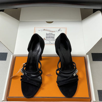 Hermès black high-heeled sandals