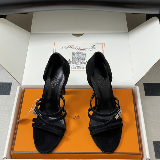 Hermès black high-heeled sandals