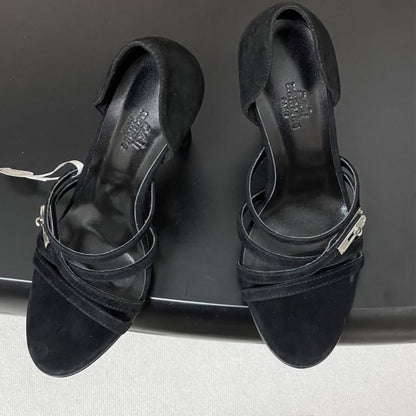 Hermès black high-heeled sandals