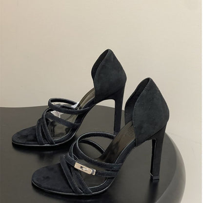 Hermès black high-heeled sandals
