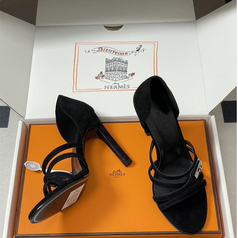 Hermès black high-heeled sandals