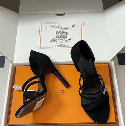 Hermès black high-heeled sandals