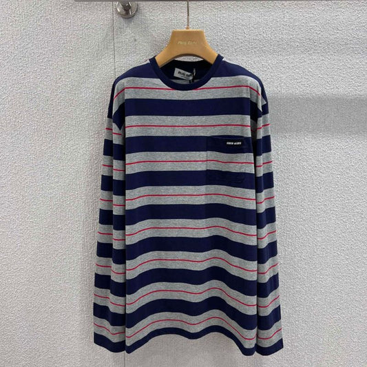 Miu Miu striped pattern long-sleeved t-shirt.