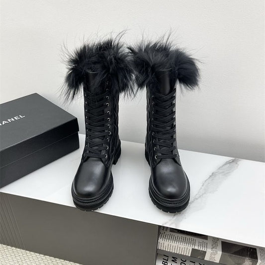 Chanel lace-up combat boots