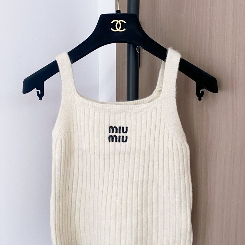 Miu Miu ribbed knit tank top and a zip-up cardigan set