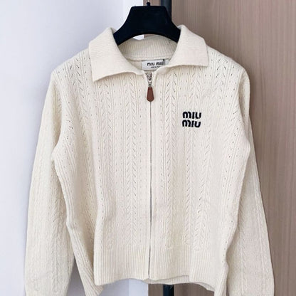 Miu Miu ribbed knit tank top and a zip-up cardigan set