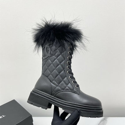 Chanel lace-up combat boots